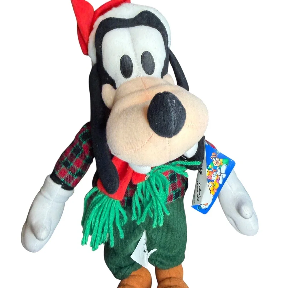Disney Goofy Plush Toy Holiday Christmas Santa Hat Plaid‎ Scarf Green Pants